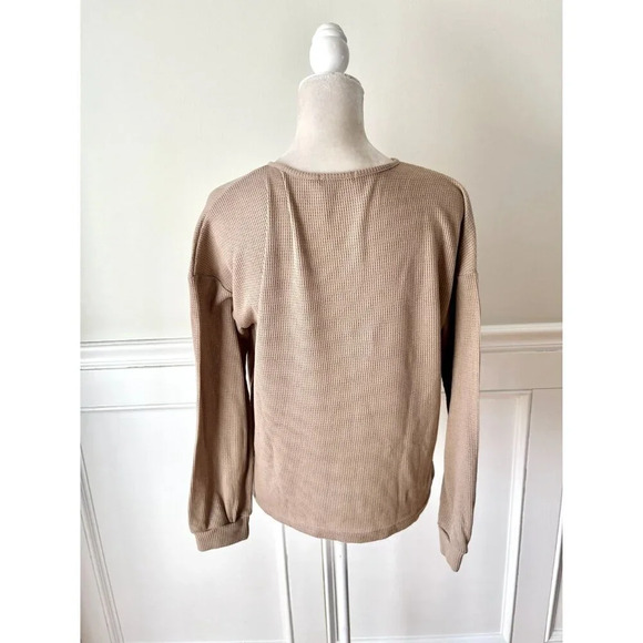 Ekouar New Split Neck Waffle Top Long Sleeve M Tan - Picture 3 of 5